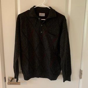 Mens Patterned Knit Polo Charcoal/Red/Blue size M